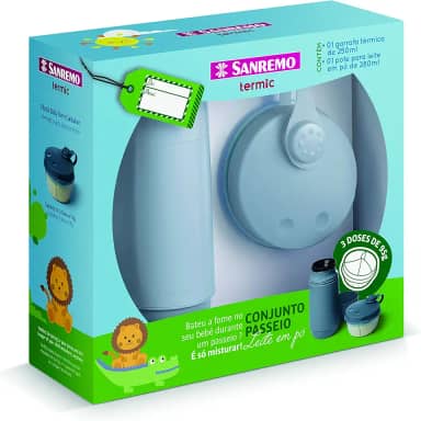 Sanremo - Conjunto de Garrafa Térmica de 250 ml e Pote Plástico com Divisória para Leite em Pó de 280ml, Linha Termic