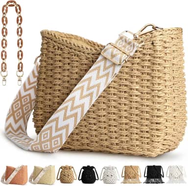 Bolsas de mão de palha, bolsa de bolso, bolsa de bolso, casual, de tecido, bolsas de praia de verão Hobo Hippie Chic com corrente