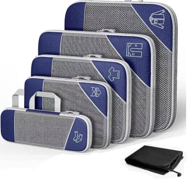 1 conjunto de cubos de embalagem de compressão para viagem expansível organizadores de embalagem,Organizador de Bagagem de Malha de mazenamento,6 peças (Azul-marinho)