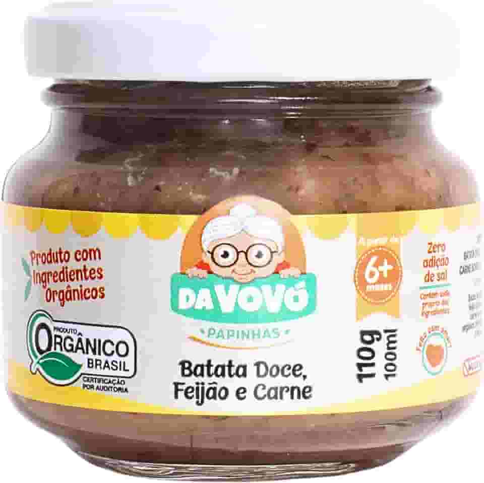 Da Vovó, Papinha Infantil, Linha +6, Orgânica, Sabor, Batata doce, Feijão e Carne, 100ml