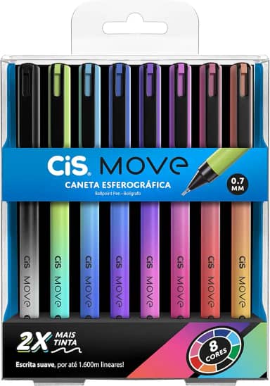 Caneta esferográfica 0.7mm Move com 8 cores Cis