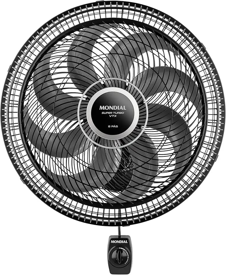 Ventilador de Parede 40cm Super Turbo 8 Pás, Mondial, Preto/Prata, 140W, 220V - VTX-40P-8P
