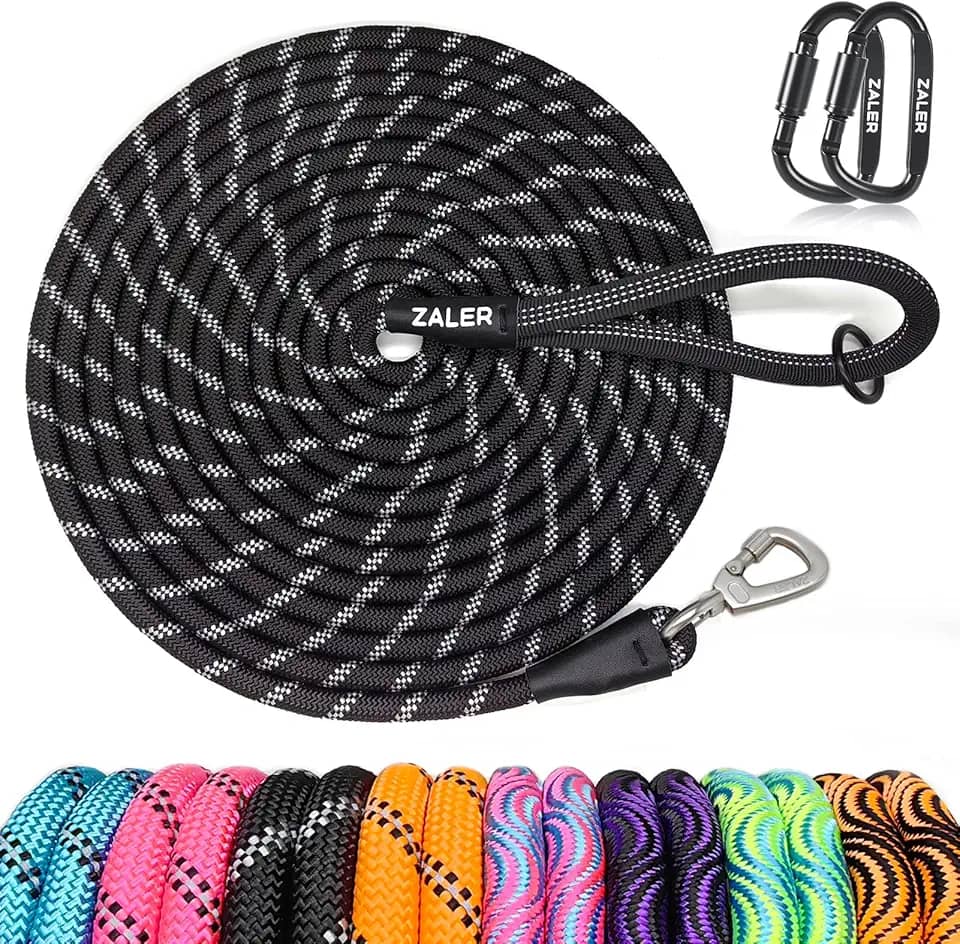 ZALER Coleira longa para cães, 15 m, 9 m, 6 m, 4,5 m e 3 m, guia de treinamento de cães, guia de retenção refletiva resistente para treinamento de cães, brincar, acampar ou quintal (3 m, preto)