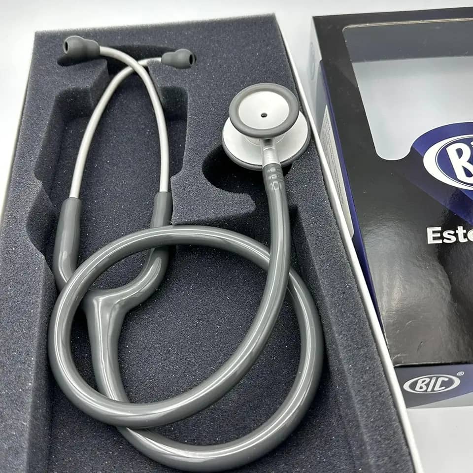 Estetoscópio Duplo Efficace Profissional BIC Adulto e Pediátrico Cinza - Ideal enfermagem e estudantes