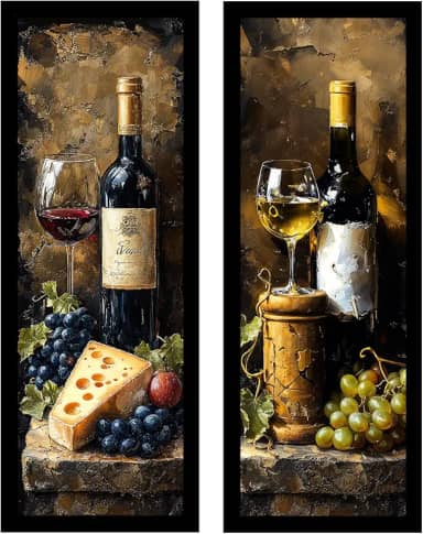 Kit 2 quadros 18x45 cm moldura e vidro, vinho, pintura (Branco)