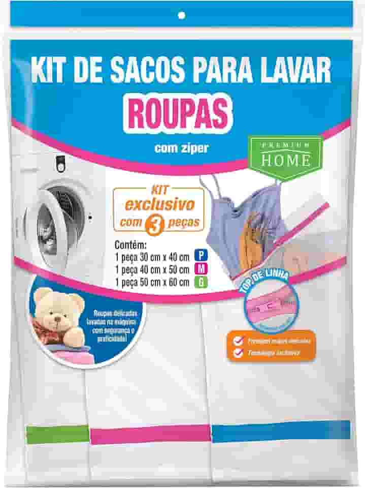 Kit 3 peças Saco para Lavar Roupa com zíper - Tam. P, M, G | Premium Home (Ref.: 429)