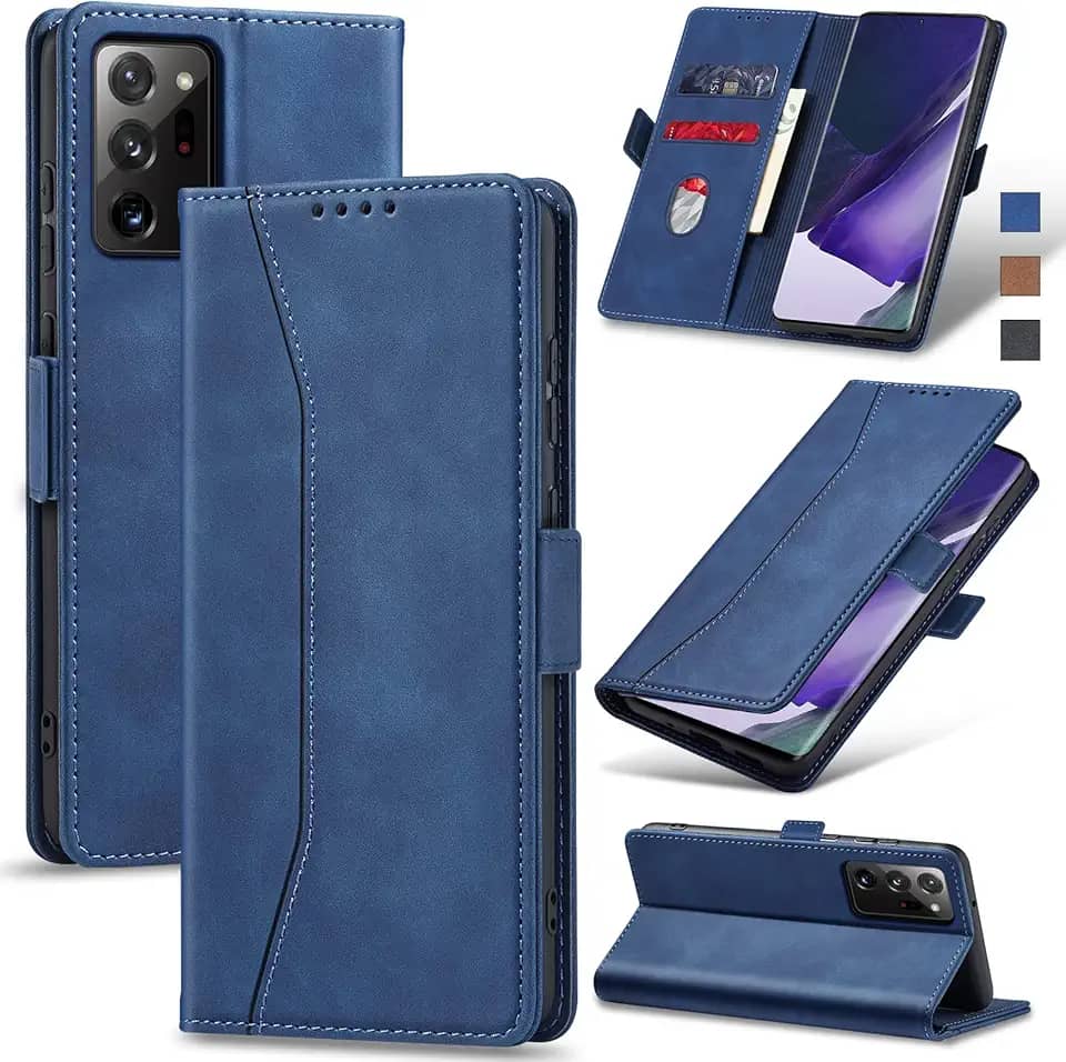 Jasonyu Flip Carteira Capa para Samsung Note 20 Ultra,Capinha Folio Magnética de Couro com Suporte para Cartão,Suporte para Chute - Protetora Durável de TPU à Prova de Choque para Telefone,Azul