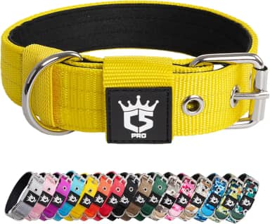 TSPRO Coleira tática para cães de grau militar forte coleira para cães grossos coleira de cachorro com fivela de metal resistente coleira para cães pequenos (amarelo-P)