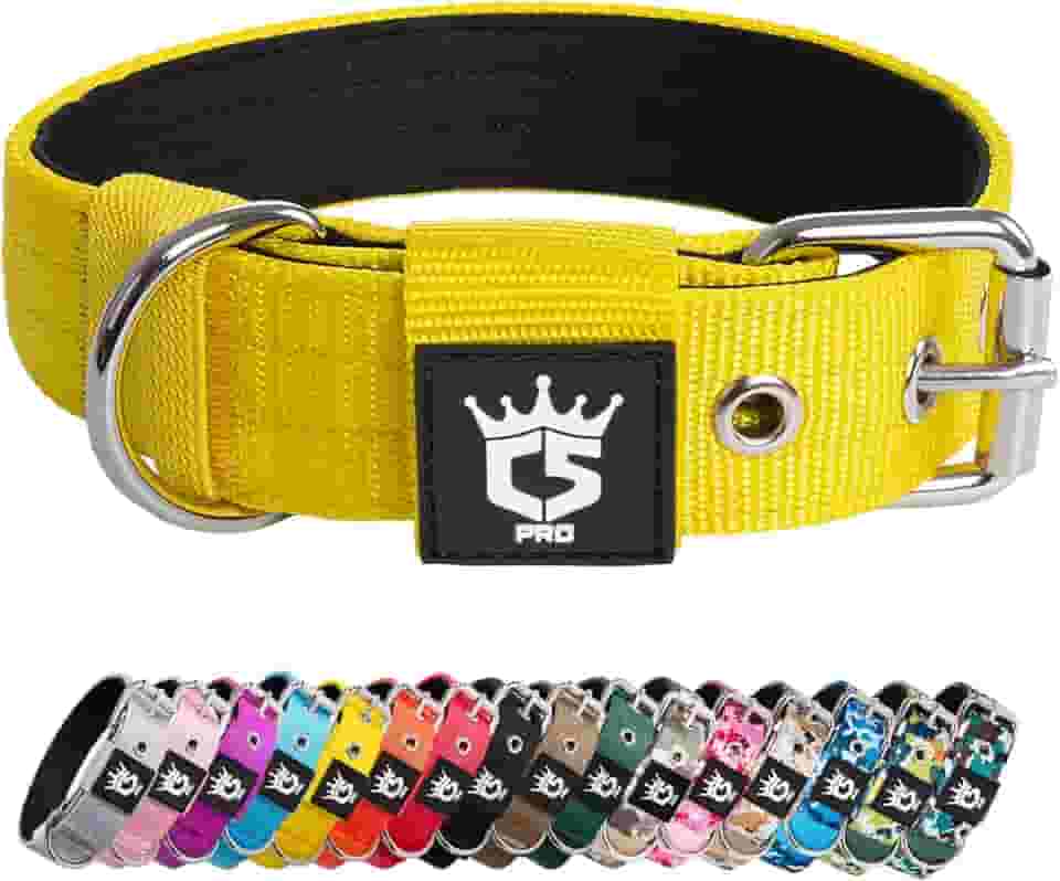 TSPRO Coleira tática para cães de grau militar forte coleira para cães grossos coleira de cachorro com fivela de metal resistente coleira para cães pequenos (amarelo-P)