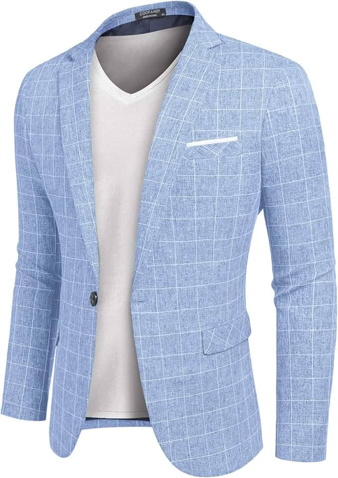 Blazer masculino casual, leve, esportivo, com um botão, textura de linho