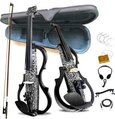 Aliyes Violino elétrico de fibra de carbono premium tamanho completo 4/4, violino elétrico silencioso profissional para adultos, adolescentes, violino elétrico com Pro Pick up-ZNDS-2304