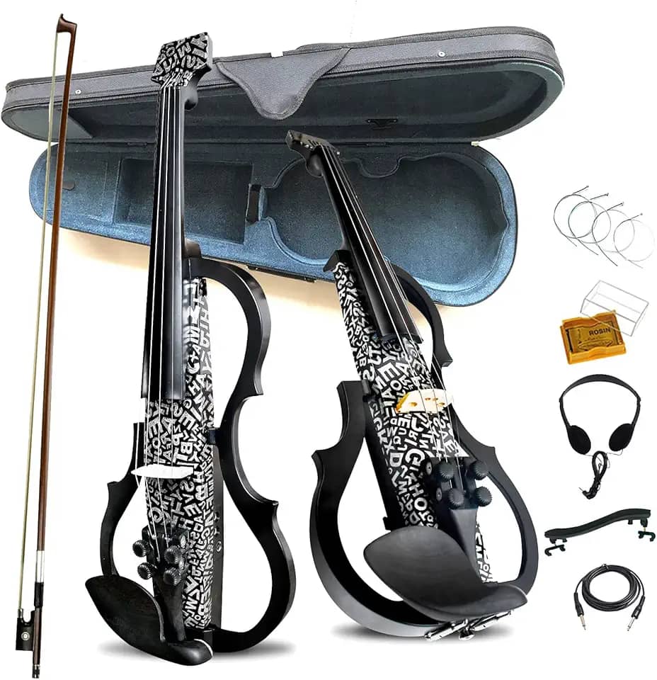 Aliyes Violino elétrico de fibra de carbono premium tamanho completo 4/4, violino elétrico silencioso profissional para adultos, adolescentes, violino elétrico com Pro Pick up-ZNDS-2304