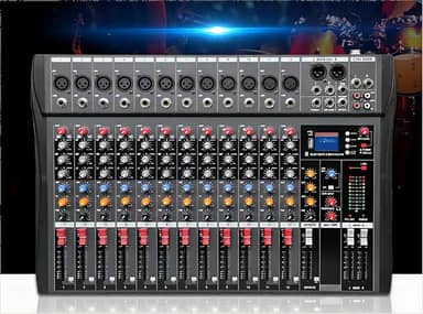 VEDO Mesa de som 12 canal, Small Stage Bluetooth USB MP3, entrada 48V Phantom Power DJ Audio Network Karaoke Mobile Live High Power Mixer Professional 12 Channel Studio Audio Mixer 110V/220V 12 canais