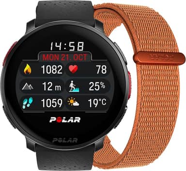 Polar Vantage V3 Preto + Pulseira Laranja Nylon com Velcro Laranja - Relógio esportivo GPS, monitor de frequência cardíaca e bateria duradoura, Smartwatch, mapa offline, relógio de corrida e triatlo