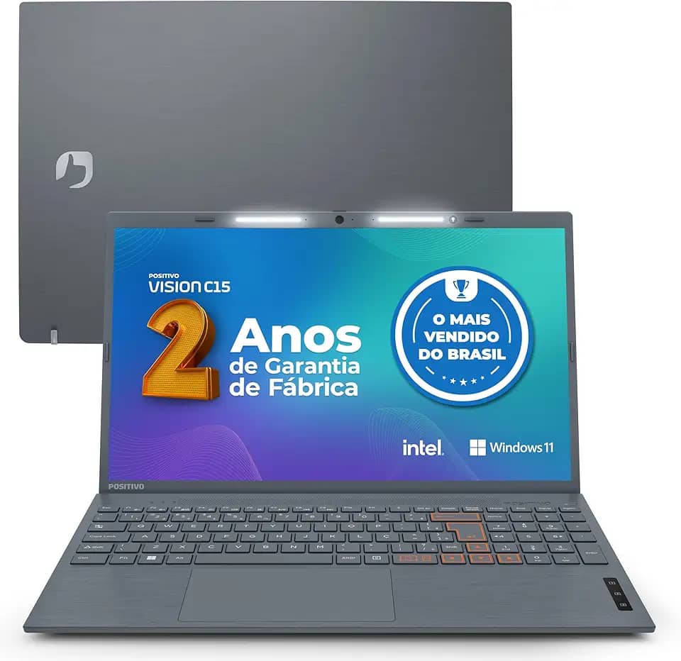 Notebook Positivo Vision C15 Lumina Bar Celeron, 4GB 128GB eMMC, Tela 15 polegadas HD Antirreflexo, Windows 11, Tecla Link, Cinza - 2 ANOS DE GARANTIA