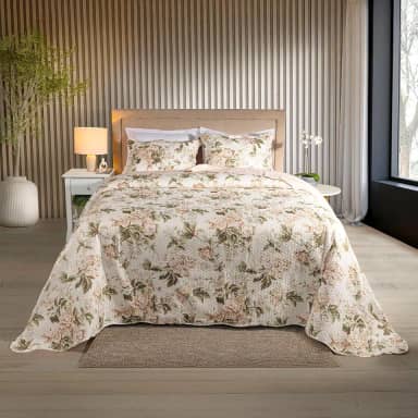 Kit Cobre Leito Colcha Boutis 3 Peças Matelassado Dupla Face Nano Printing (Beatriz Rose, King)