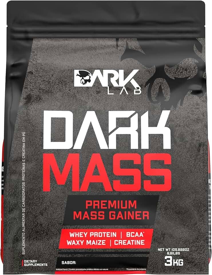 Hipercalórico Dark Mass Dark Lab, 3kg, Baunilha, Ganho de Massa