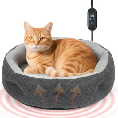 yeatruojeet Cama aquecida para gatos internos, cama macia e aconchegante de 50,8 cm com temporizador e almofada de aquecimento ajustável de temperatura para gatinhos, filhotes e cães pequenos