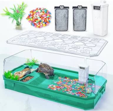 Wedoelsim Gaiola de Tartaruga Terrário com Filtro e Bomba, Fácil Troca de Água, Ideal para Tartarugas, Sapos com Chifres, Caranguejos Eremitas e Répteis, Plástico, Moderno