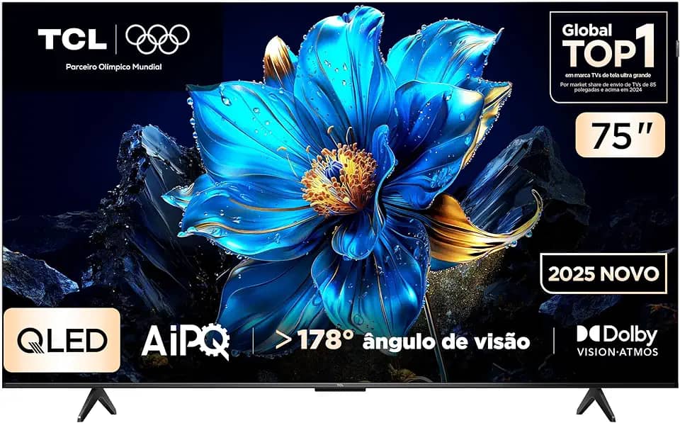Smart TV TCL 75 Polegadas QLED 4K P7K WiFi Bluetooth Google TV HDR10+ Dolby Atmos Dolby Vision 75P7K
