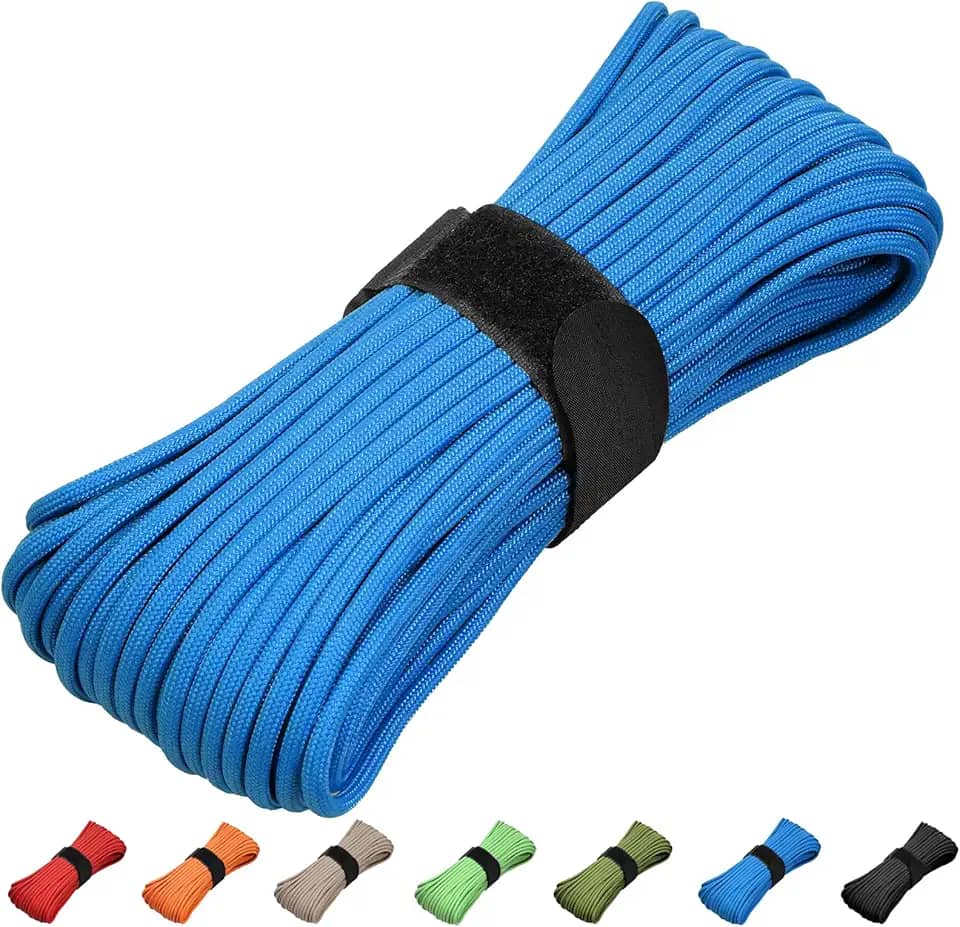 Corda de paraquedas de nylon Paracord 550 com paraquedas de paraquedas com linha de pesca Tinder Fire Starter linha de algodão para uso ao ar livre grau militar (azul, 100)