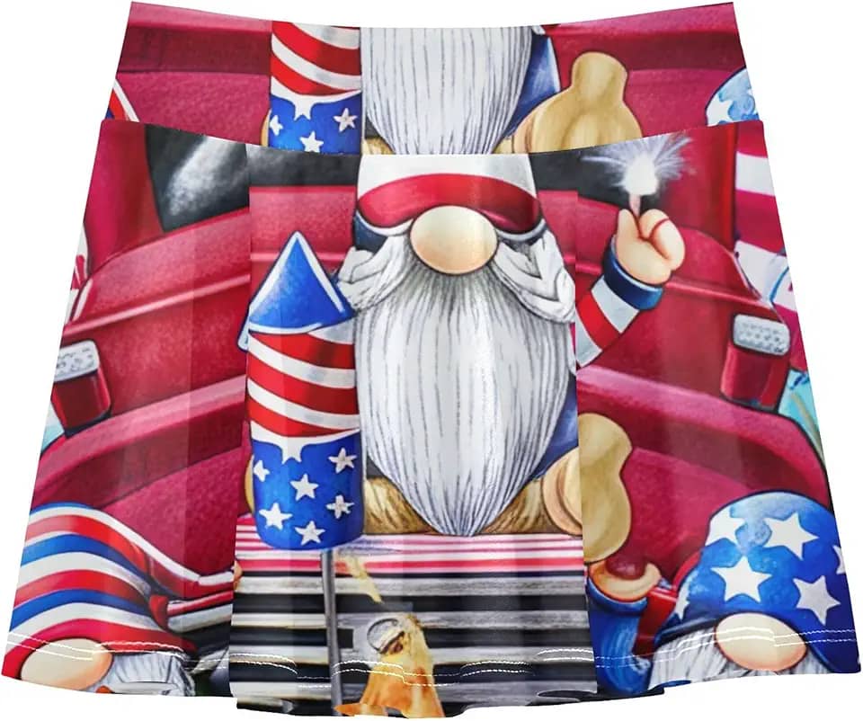 Saias de tênis infantis gnomos bandeira americana shorts atléticos meninas saia de torcida ginástica 4t