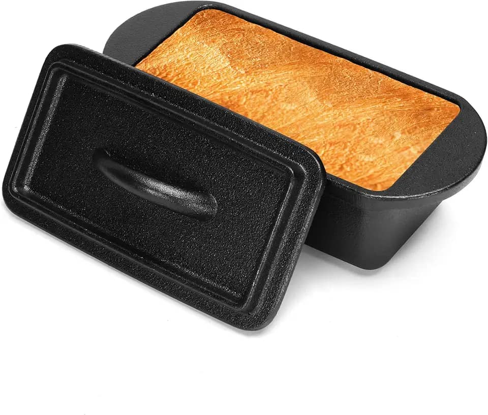Oranbulb Forma de pão de ferro fundido com tampa 19 x 7,5 cm, panela antiaderente para massa fermentada e pão caseiro, mini formas de pão com tampas, forma de pão Pullman para pão de sanduíche, formas