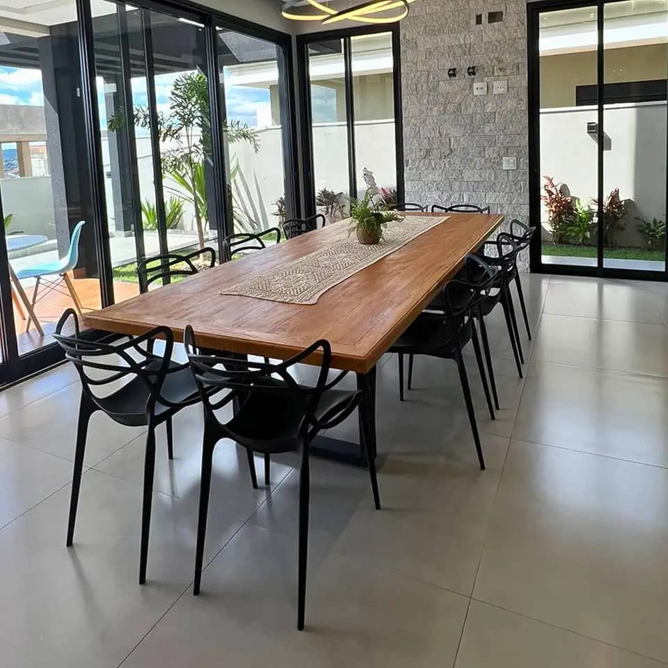 Mesa de Jantar Rústico Moderno Martinez | Madeira Maciça Peroba Rosa | 2,00m para 8 Lugares