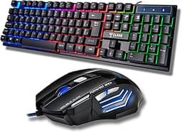 Combo Kit Teclado e Mouse Gamer MTS iluminado com LED Rainbow, Mouse Gamer 3200 DPI Ajustável, Multimídia, Teclado 104 Teclas, ABNT-2, USB Plug & Play – PC, Notebook e Setup
