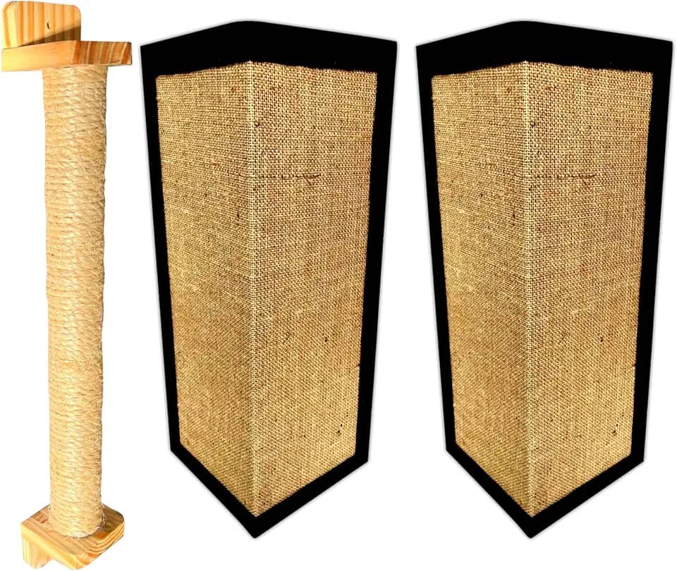 Kit 1 Arranhador Poste Parede + 2 Sisal De Canto Sofá P Gato