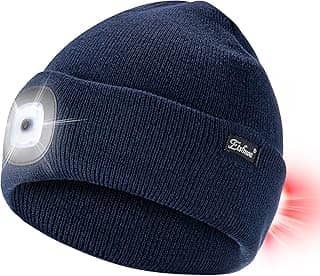 Etsfmoa Gorro unissex com a luz, luz branca frontal e luz vermelha traseira, boné de LED duplo, presentes para homens, pai, chapéu recarregável por USB