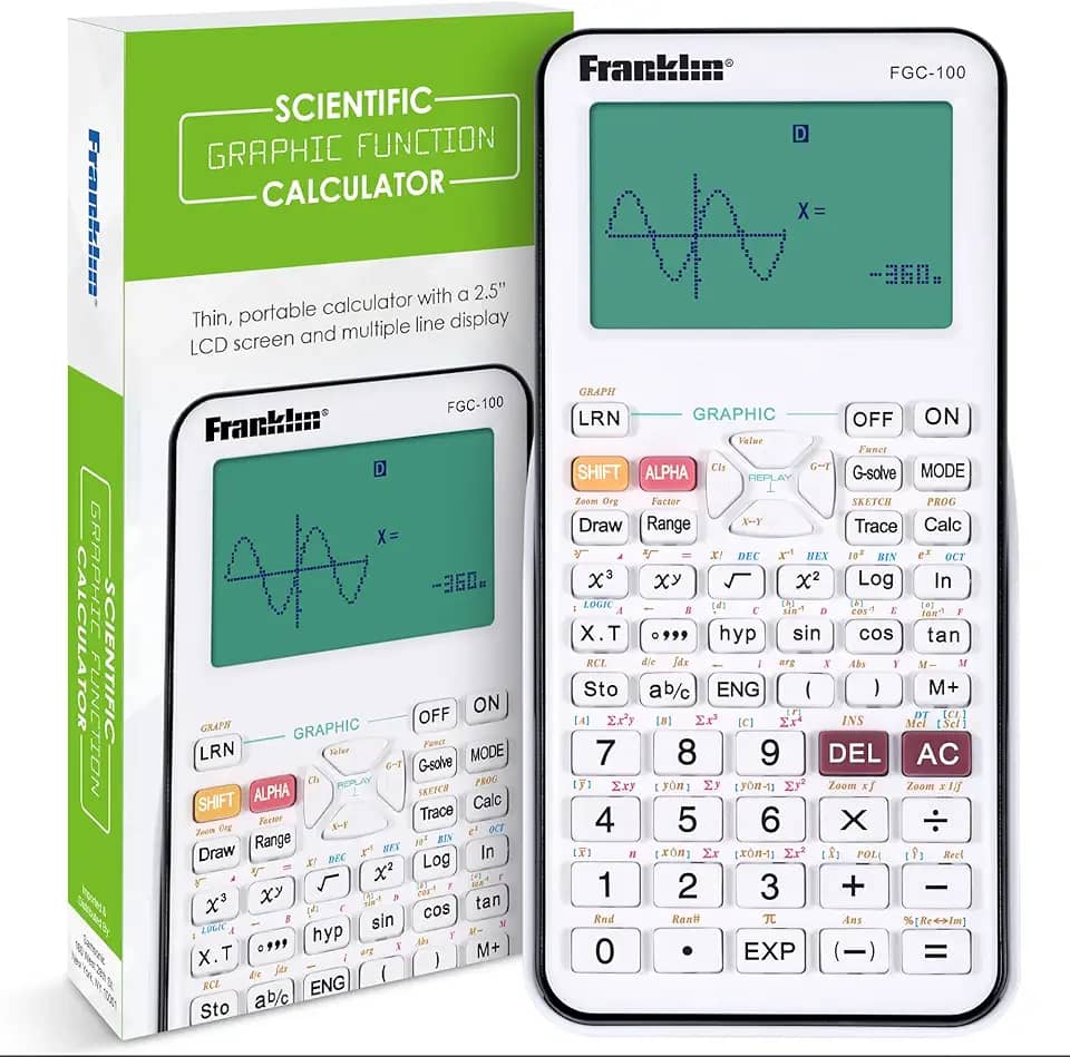 Franklin Calculadora gráfica científica com 3 modos de operação - calculadora científica inclui 20 gráficos integrados - ideal para cursos iniciantes e avançados com capa protetora - branca