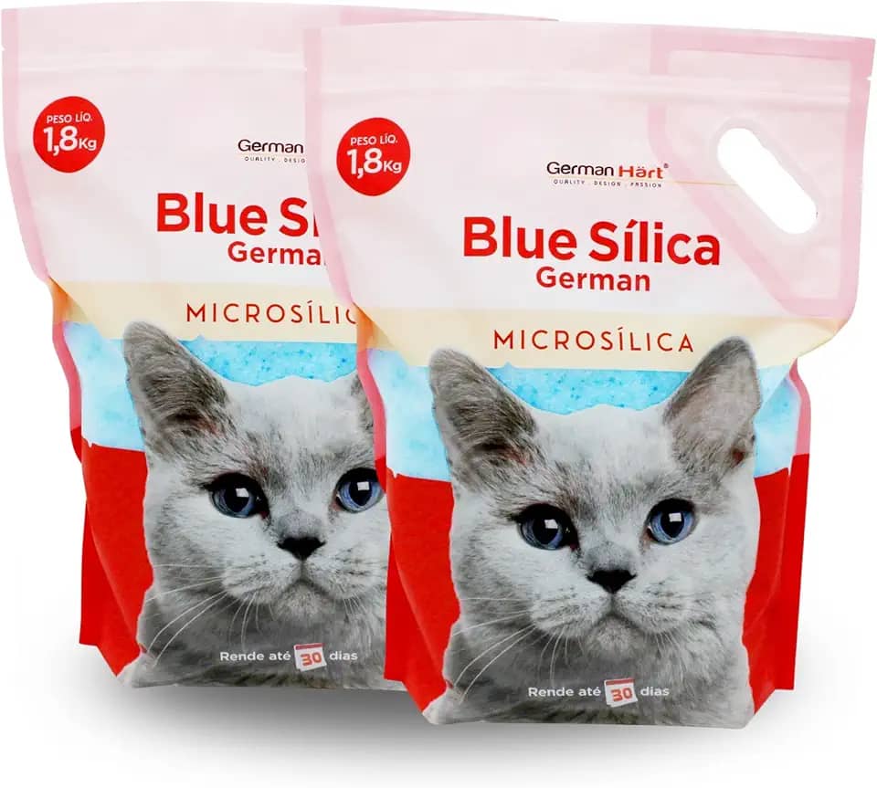 Germanhart Areia Higiênica para Gatos com Cristais de Microsílica Azuis, Pack com 2 un, Antiodor e Neutralizante, Alta Durabilidade, 3,7Kg