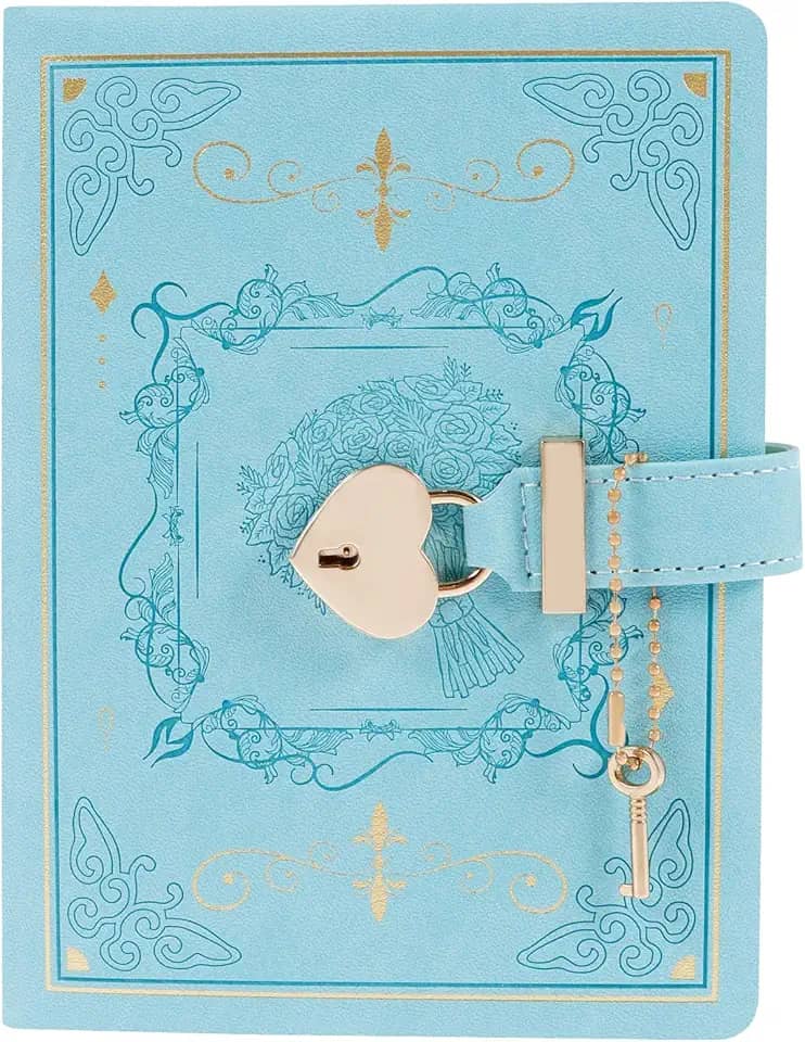 Diário com cadeado, diário vintage para mulheres e meninas, 288 páginas com bordas douradas, capa dura em forma de coração, diário de senha para mulheres e meninas adolescentes com caixa de