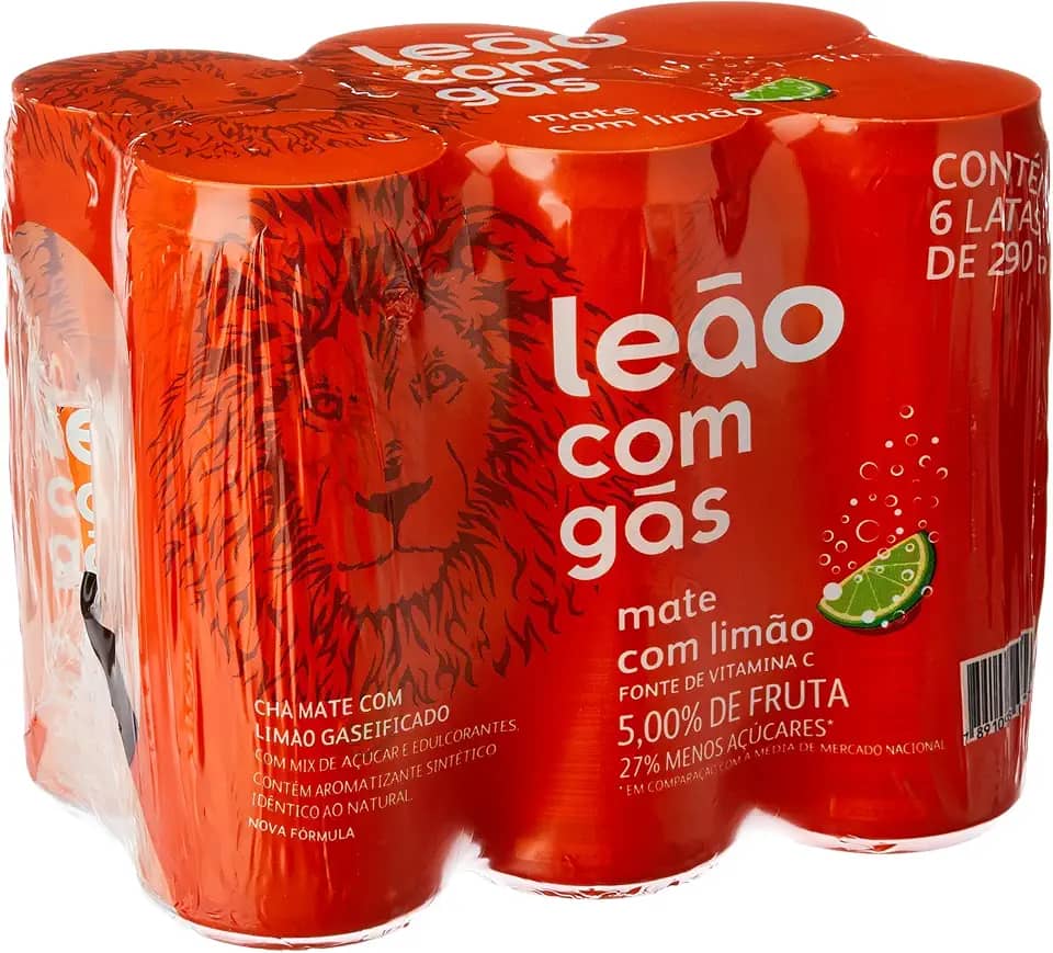 Pack de Matte Leão Limão com Gás Lata 290ml, 6 unidades