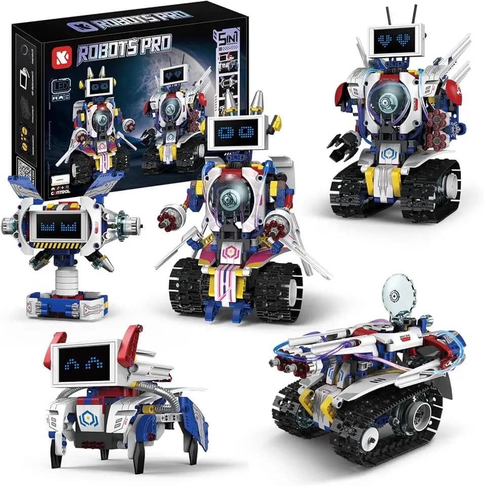 Robôs Blocos de Montar Construção Brinquedos STEM Educacional Infantil 5 em1 Com Controle Remoto e Tela de Robô de Codificação de APP 603 Peças