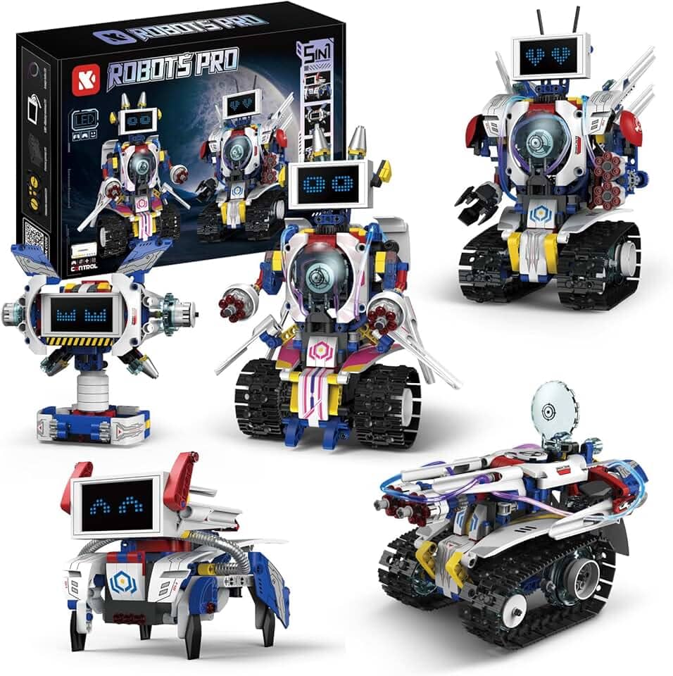 Robôs Blocos de Montar Construção Brinquedos STEM Educacional Infantil 5 em1 Com Controle Remoto e Tela de Robô de Codificação de APP 603 Peças