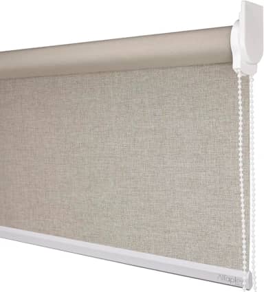Cortina Persiana Rolô Blackout (COM BANDÔ E SEM BANDÔ) 1,30 (lar) x 1,40 (alt) (Linho Bege - Acabamento Branco)