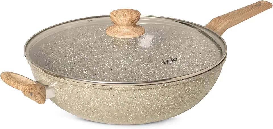 Panela Wok com Tampa 31,5 cm Cinza Claro Oster