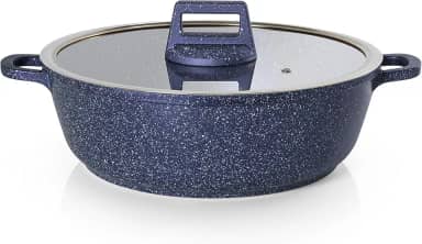 MODA DO CHEF Panela Caçarola Baixa Antiaderente Premium com Tampa em Vidro 28cm Graniflon Azul Capacidade 5L Design Moderno
