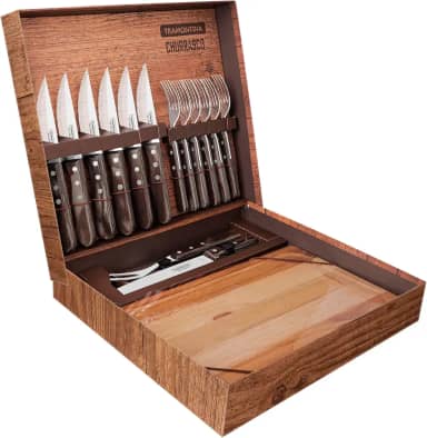Kit Churrasco Inox 15pc Polywoo Cas Tramontina Castanho No Voltagev