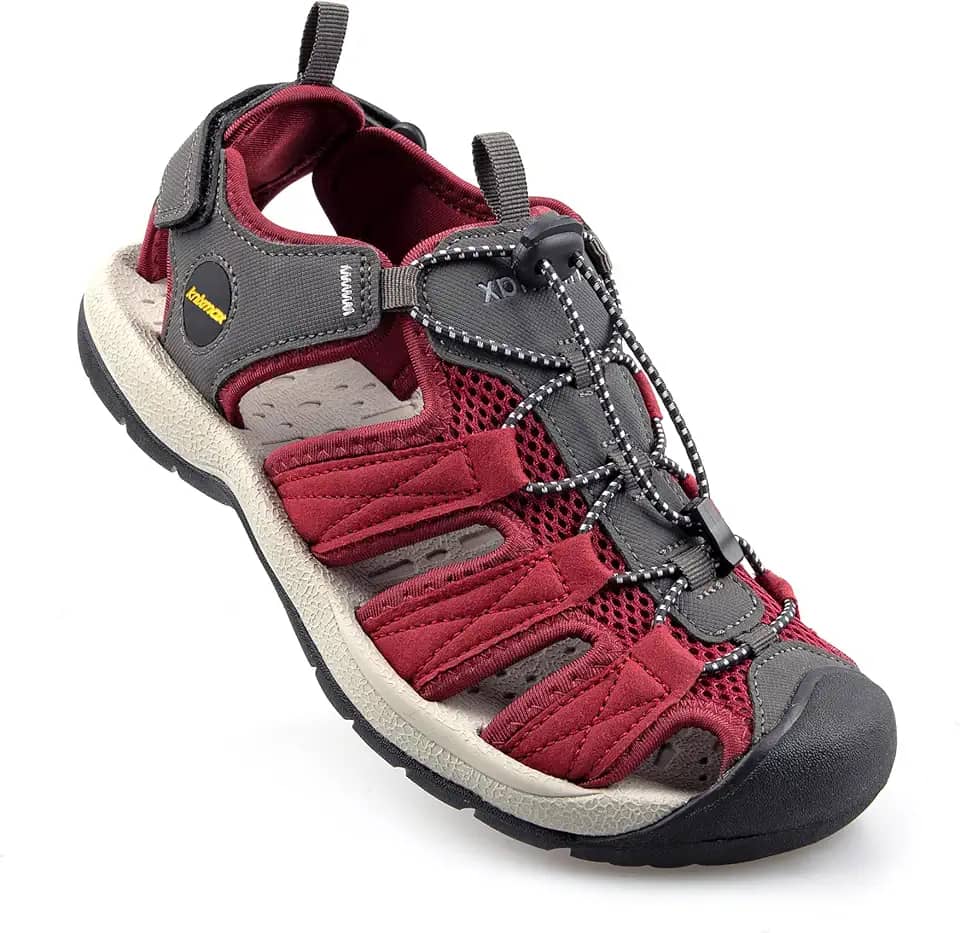 Sandálias femininas de caminhada com bico fechado para esportes ao ar livre vermelho feminino cadarço sapatos aquáticos tamanho 7-10,5