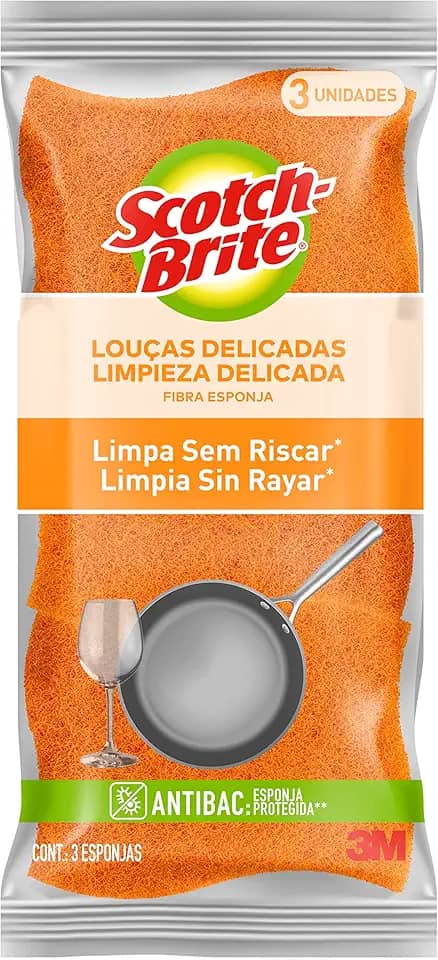 Scotch-Brite, 3M, Esponja para Louças Delicadas, 03 Unidades - Laranja