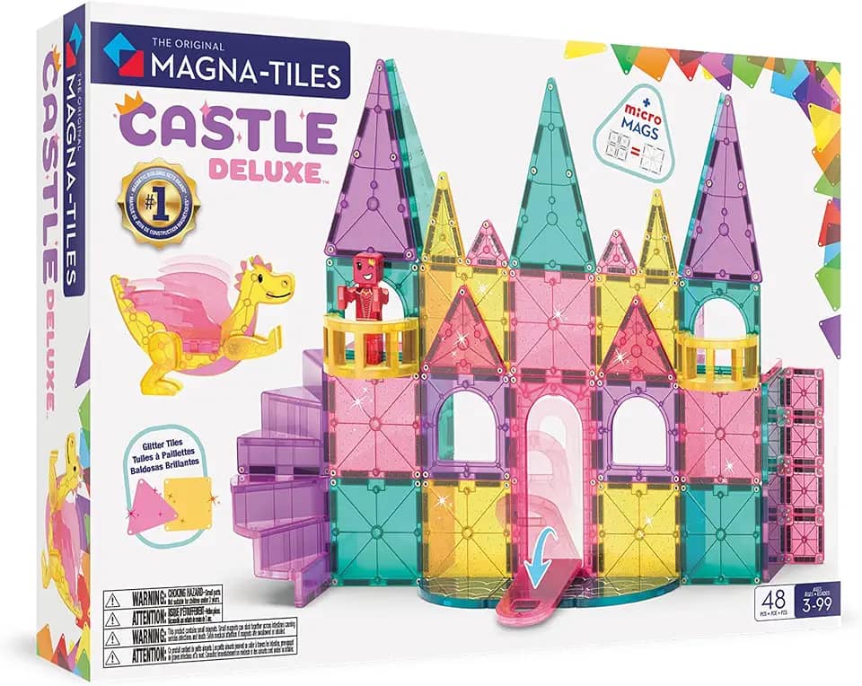 MAGNA-TILES Castle DLX 48-Piece Magnetic Construction Set, The Original Magnetic Building Brand