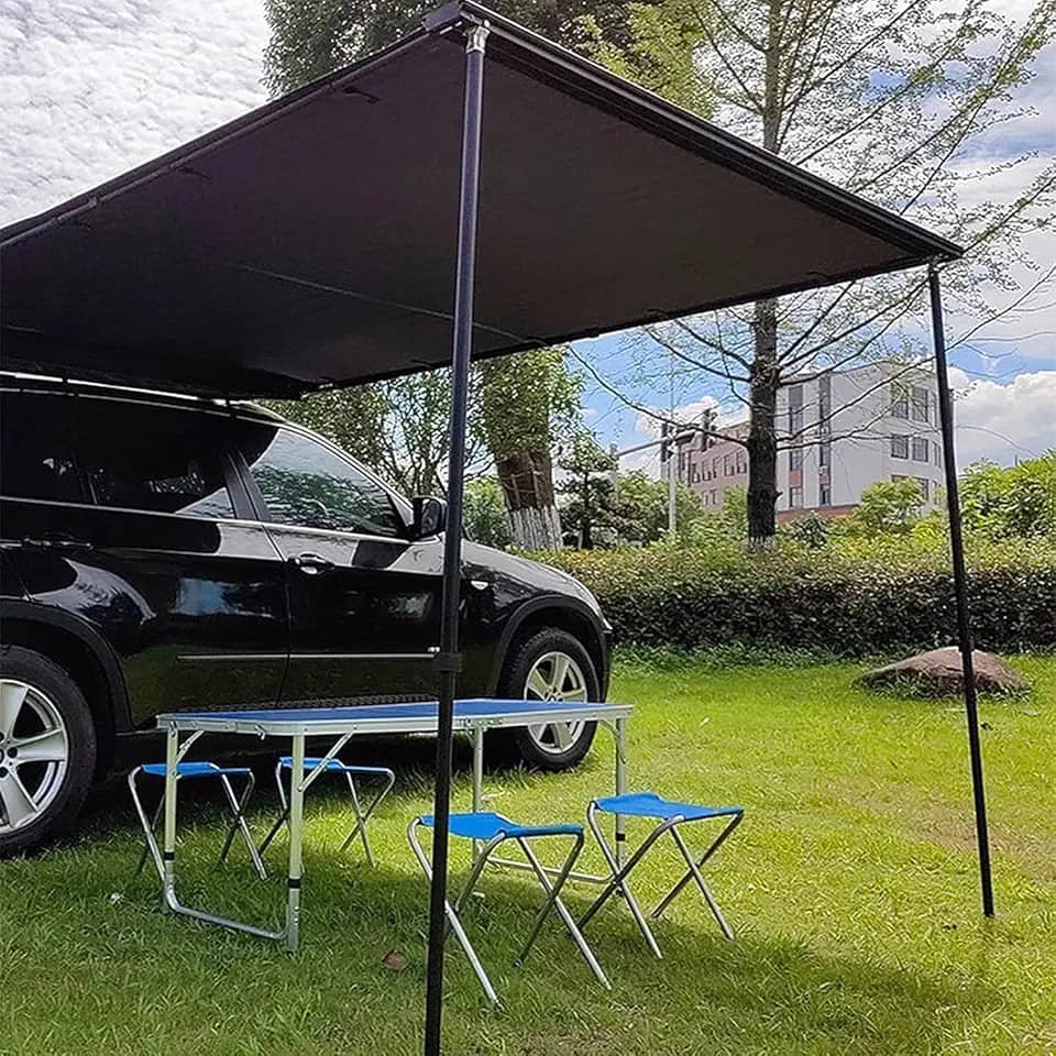 Toldos de carro à prova d'água, toldo lateral do carro, abrigo solar, toldo retrátil extensível para veículos, guarda-sol no telhado para SUV/caminhão/van, viagens de acampamento ao ar livre
