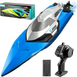 Lancha Barco Controle Remoto High Speed Boat Tomahawk 4D-S2 Motor Brushless 50km/h 2,4GHZ Alta Velocidade à Prova d'água com Luzes LED Brincar a Noite (AZUL/CINZA)
