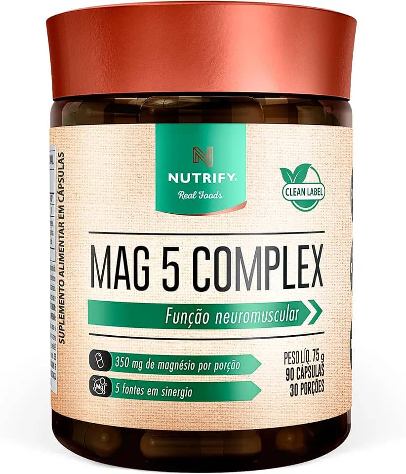Nutrify Complexo Mag 5 – 90 Cápsulas - Suplemento Fonte de Magnésio para Equilíbrio e Bem-Estar