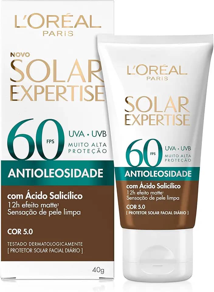 L’Oréal Paris Protetor Solar Facial L'Oréal Paris Solar Expertise Antioleosidade Fps60 Cor 5.0 Negra 40G