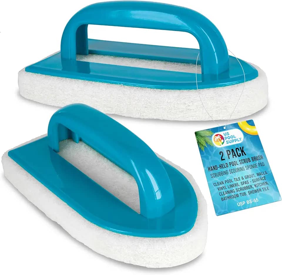 U.S. Pool Supply Escova de limpeza portátil para piscina, pacote com 2 - esponja de limpeza de superfície - limpar azulejos e argamassa para piscina, paredes, forros de vinil, spas - limpeza de