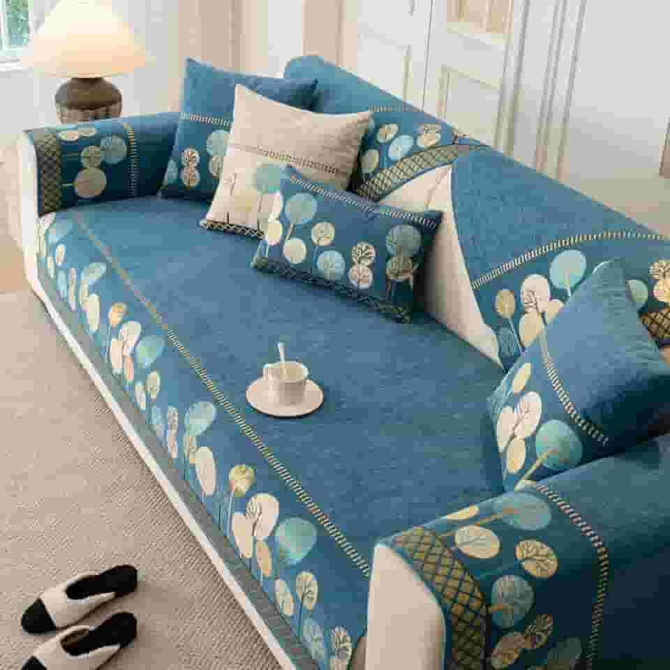 tianxinbaobei Capa de sofá boho, antiderrapante, impermeável, lavável, protetor de móveis (azul, 91 cm x 160 cm / capa de sofá)